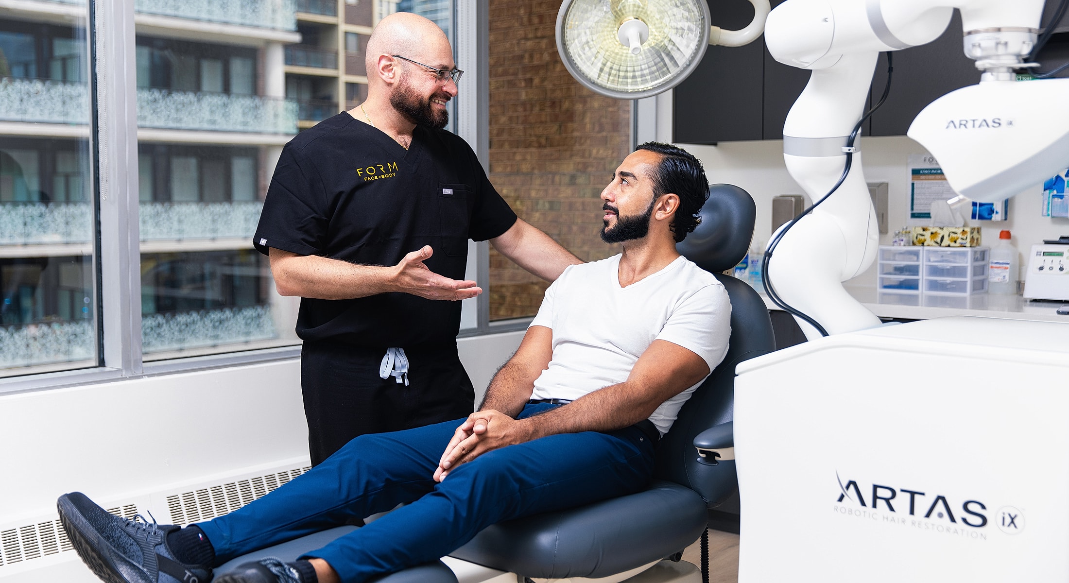 Consultation for robotic hair restoration procedure.