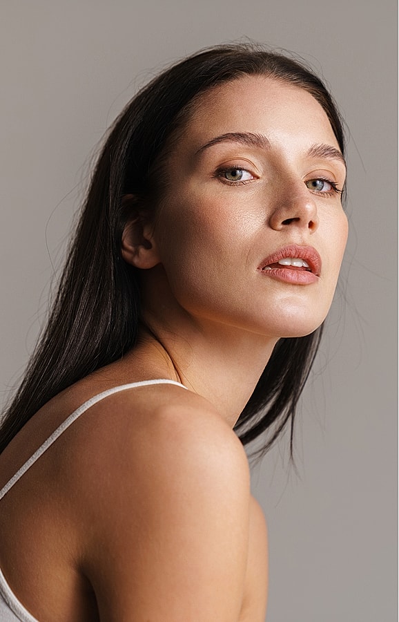 Portrait of a woman with natural makeup.