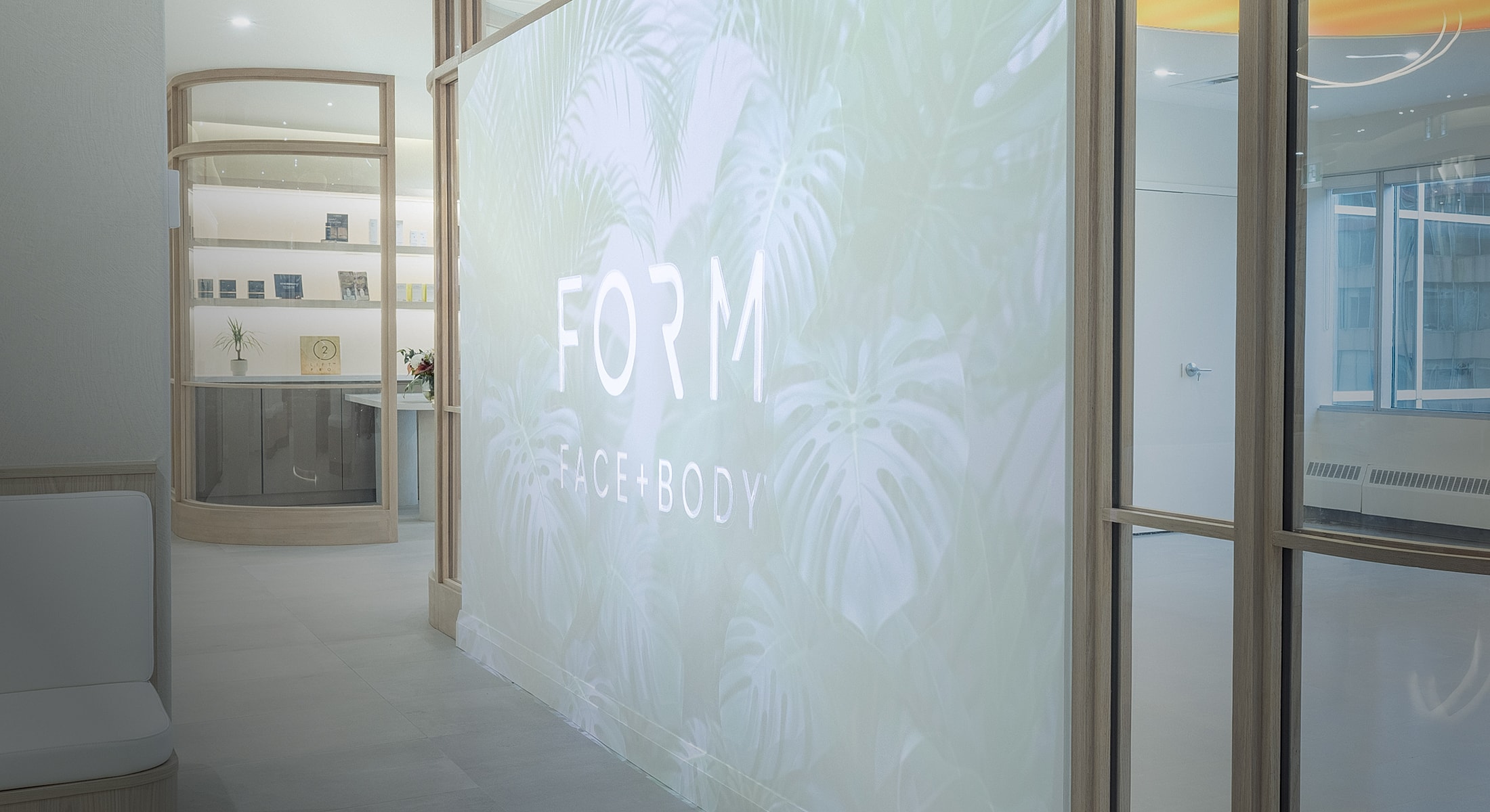 Spa interior featuring FORM Face+Body branding.